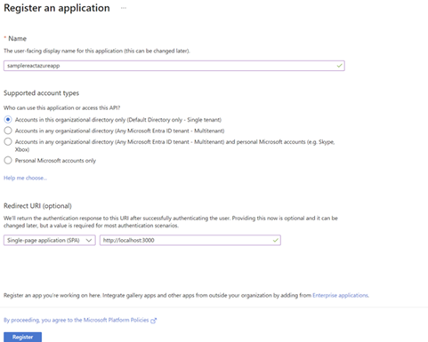 1-RegisterReactApplicationOnAzure